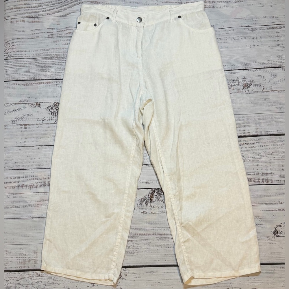 Hot Cotton 100% Linen White Wide Leg Cropped Pants Women’s M. Quiet Luxury